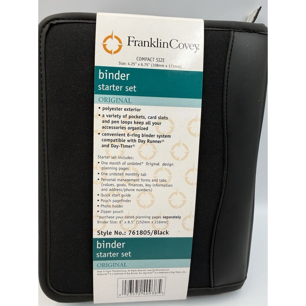 Franklin Covey Black Zippered Planner Binder Starter Set Original 761805 NOS